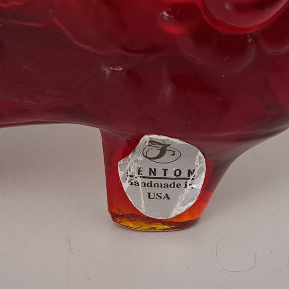 Fenton Ruby Red Glass Victorian Shoe Figurine Cabbage Rose Pattern - Picture 4 of 12